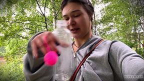 daring outdoor piss ritual in park - kinky mary drinks everything