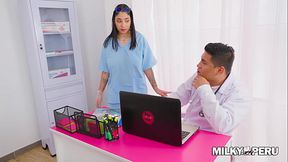 Nurse's big natural tits covered in patient's sperm