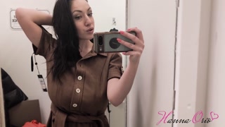Hot girl try on in public dressing room masturbation