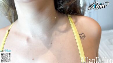 18yo Branquinha deep throats his cock until her pretty eyes leak
