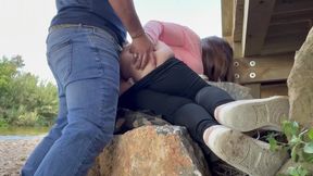 Brunette babe gets fucked in the river during sports