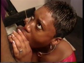Black babe gets pussy fucked and gives head before taking cumshot on tits