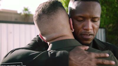 Buff black hunk fucks a bearded white hunk balls deep
