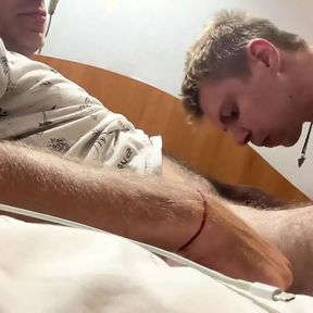 Suck Each Other with Dad and Cum in Mouth in Hotel