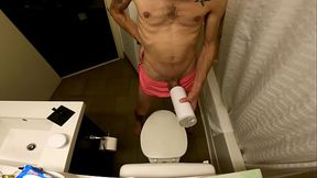 StraightBoy Uses Stroker in Bathroom