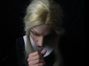 Nun in female mask practices blowjob on strapon