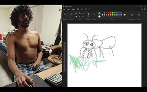 Sharing My Computer Screen as I Attempt to Draw an Ant While Stroking My Cock