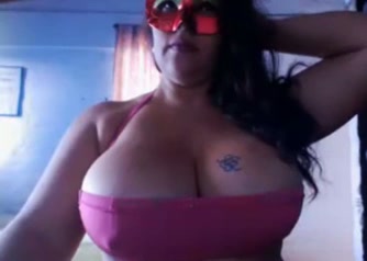 Amateur dark haired ladyboy in sexy mask was flashing big tits and cock