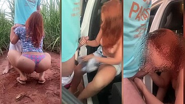 Peão da fazenda arrastou a ruiva casada para o meio do mato e comeu a cavala até gozar