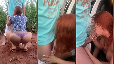 Peão da fazenda arrastou a ruiva casada para o meio do mato e comeu a cavala até gozar