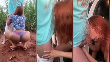 Peão da fazenda arrastou a ruiva casada para o meio do mato e comeu a cavala até gozar