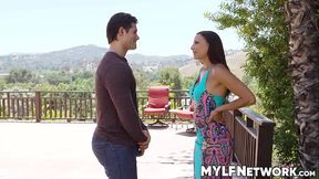 Cassie visits her neighbor, Giovanni, to introduce herself. He invites her in, and after a little talk, she tells him that her husband is away.