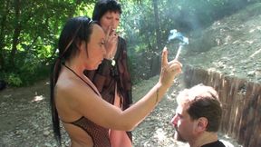 hanna and jacky humiliate joschi with ashtray and spit