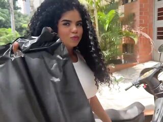 Breasty Latin chick with Unshaved Hair Has Multiple Squirting Orgasms on Raw Large White Dong in Hot Underware