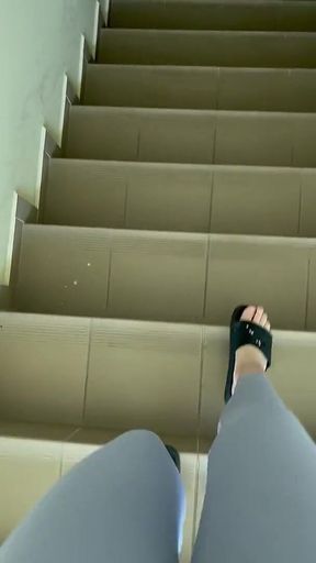 POV: the Sound of Flip-flops When Walking in Gray Leggings