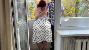 The stepmom was frozen by the strong wind and the stepson came to her aid