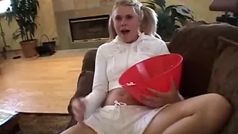 Blonde teens strip naked and tease in pajamas at sleepover