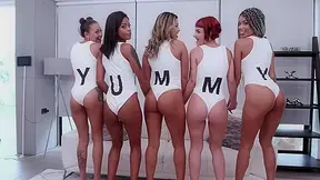 Yummy orgy with Polly Petrova, Candy Crush, Mih Ninfetinha, Natasha Rios and May Akemi 5 on 4( Anal) - AnalVids