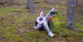 Golden Showers in The Deep Woods - While Dressed in Glossy, Blue, Crotchless Pantyhose