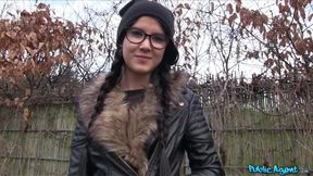 Pigtailed Nerdy Emo Chick in Glasses Has Sex Outdoors In The Woods