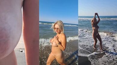 Italian milf strips bare on the beach for all to see