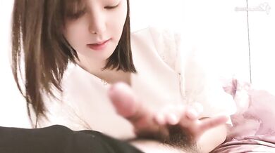 Amateur brunette with F-cups lubricates lovingly in Japanese home during romantic sex