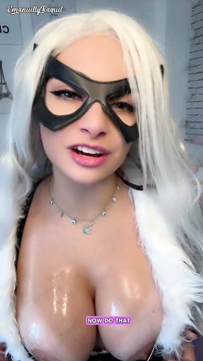 Black Cat Cosplay Boobs Teasing