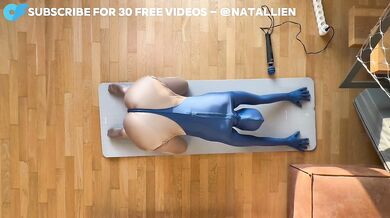 Zentai Catsuit Girl Stretching Her Wet Pussy Alone