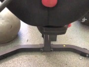 RISKY MASTURBATION and CHASTITY DEVICE ON + HEAVY BALL STRETCHER at PUBLIC HOTEL'S GYM