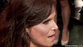 ”Big Boobed MILF & brunette ass pumping bdsm bang”