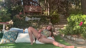 Feral Little Fairy Plays with her Pussy In the Garden