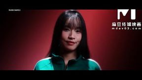 Short-haired Asian model plays squirt game with big tit parody