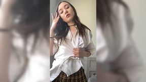 Russian student caresses herself to relax after classes