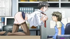 Young man has interview with big breasted COUGAR assistant