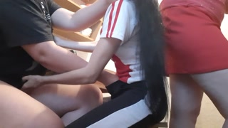 While our stepmother is preparing breakfast, we have risky sex behind her back - Lesbian_illusion