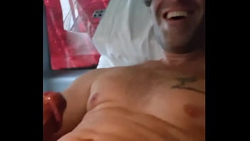 Sexy raver strokes cock for self cumshot