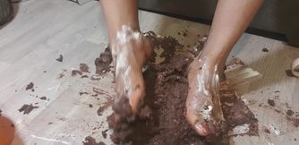 Whole chocolate cake foot stomp