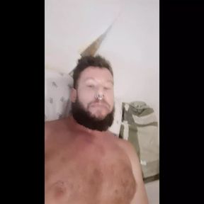 Very extremely dirty talk by Russian hairy man and big cumshot on hairy body