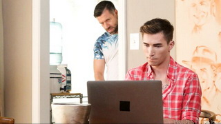 Skyler is watching porn on his laptop while his stepdad spies on him