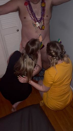 Mardi Gras Swinger Party - I watch hubby with 2 girls while I masturbate