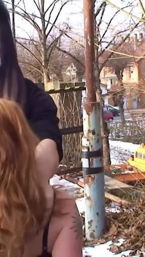 Powerful moment from "Real Ginger Street Whore Has Outdoor Bareback Sex with Stranger"