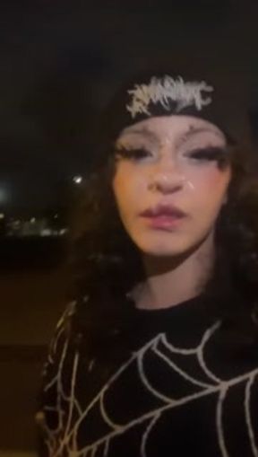 19 years old girl get her first public facial and cumwalk