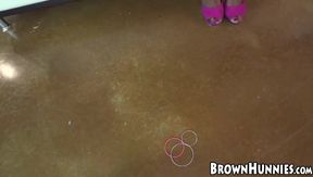 Chocolate teen with small tits impaled on huge white dick