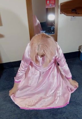 Hot Crossdresser in Ultra Shiny Sexy Pink Satin