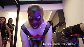 Spanking Ballbusting and Humiliation by THREE Mistresses to TWO slaves and the FEMALE SUBMISSIVE