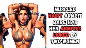 Sexy animated hairy armpit muscle slave babe gets her sexy hair filled armpits licked by two kinky fetish girls