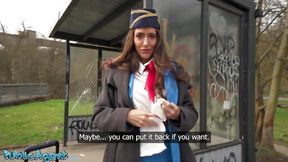 Public Agent - Busty brunette air hostess Coco Bae POV blowjob hot sex outdoors fast hard fuck