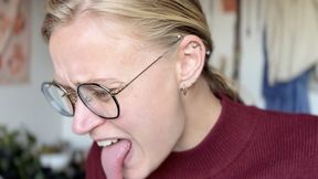 Sick person using a tongue scraper - SO MUCH SPIT