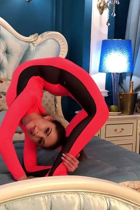 Stretching Flexibily on Hotel Bed