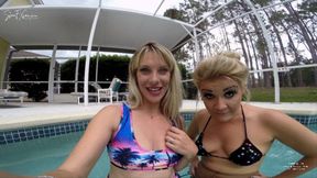 Giantess Whitney and Vicky have a play day at the pool